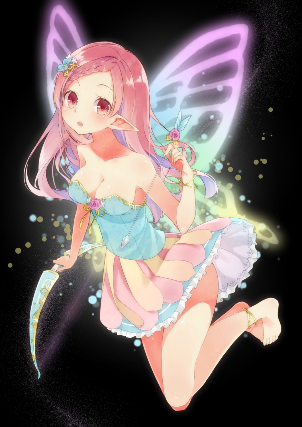 cleavage dress elf fairy pointy_ears thika weapon wings