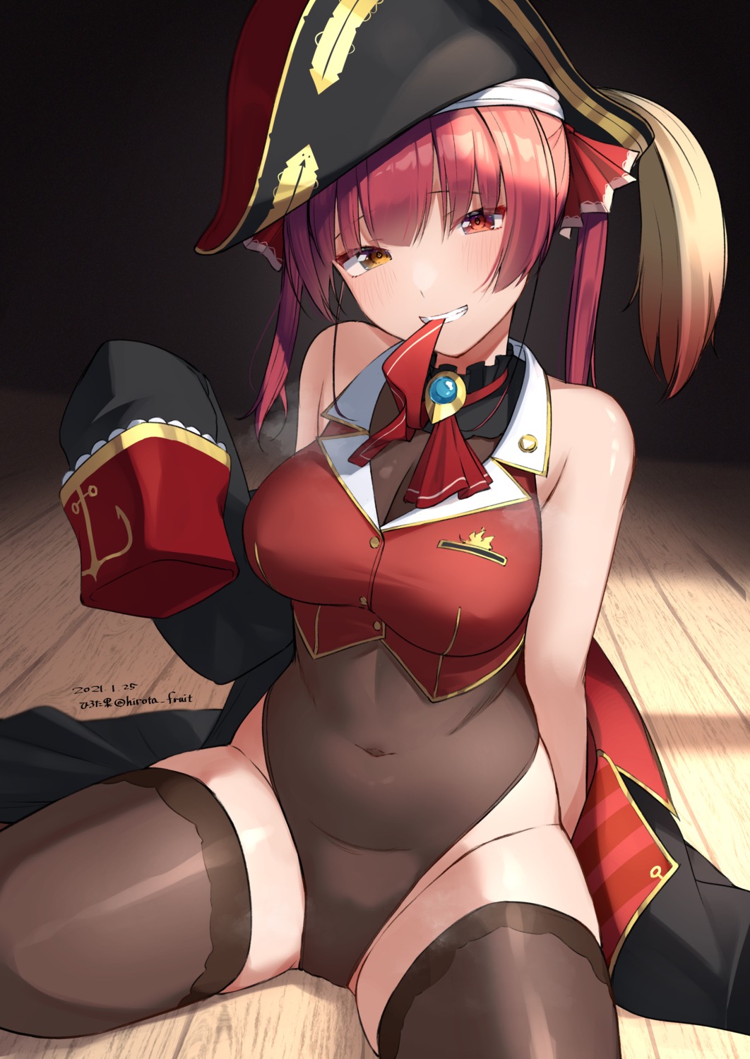 heterochromia hirota_fruit hololive houshou_marine leotard pirate thighhighs