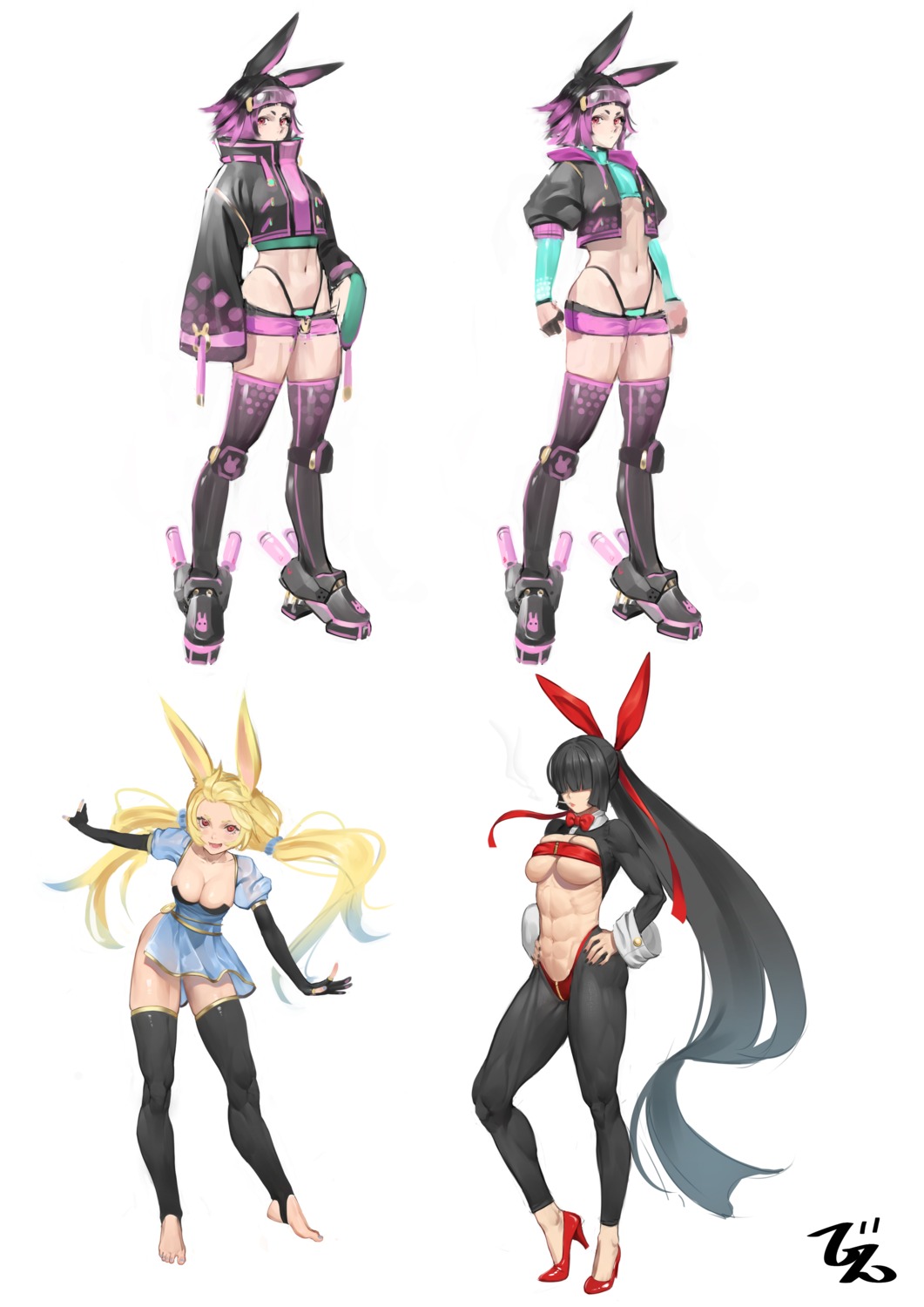 animal_ears beeeeen_213 bunny_ears character_design heels no_bra pantsu pantyhose thighhighs