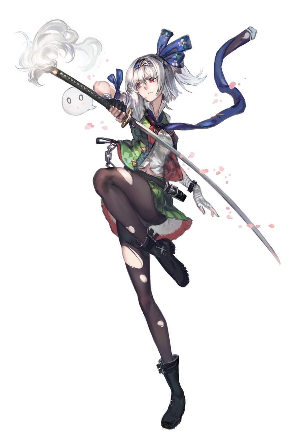 kishiyo konpaku_youmu pantyhose sword torn_clothes touhou