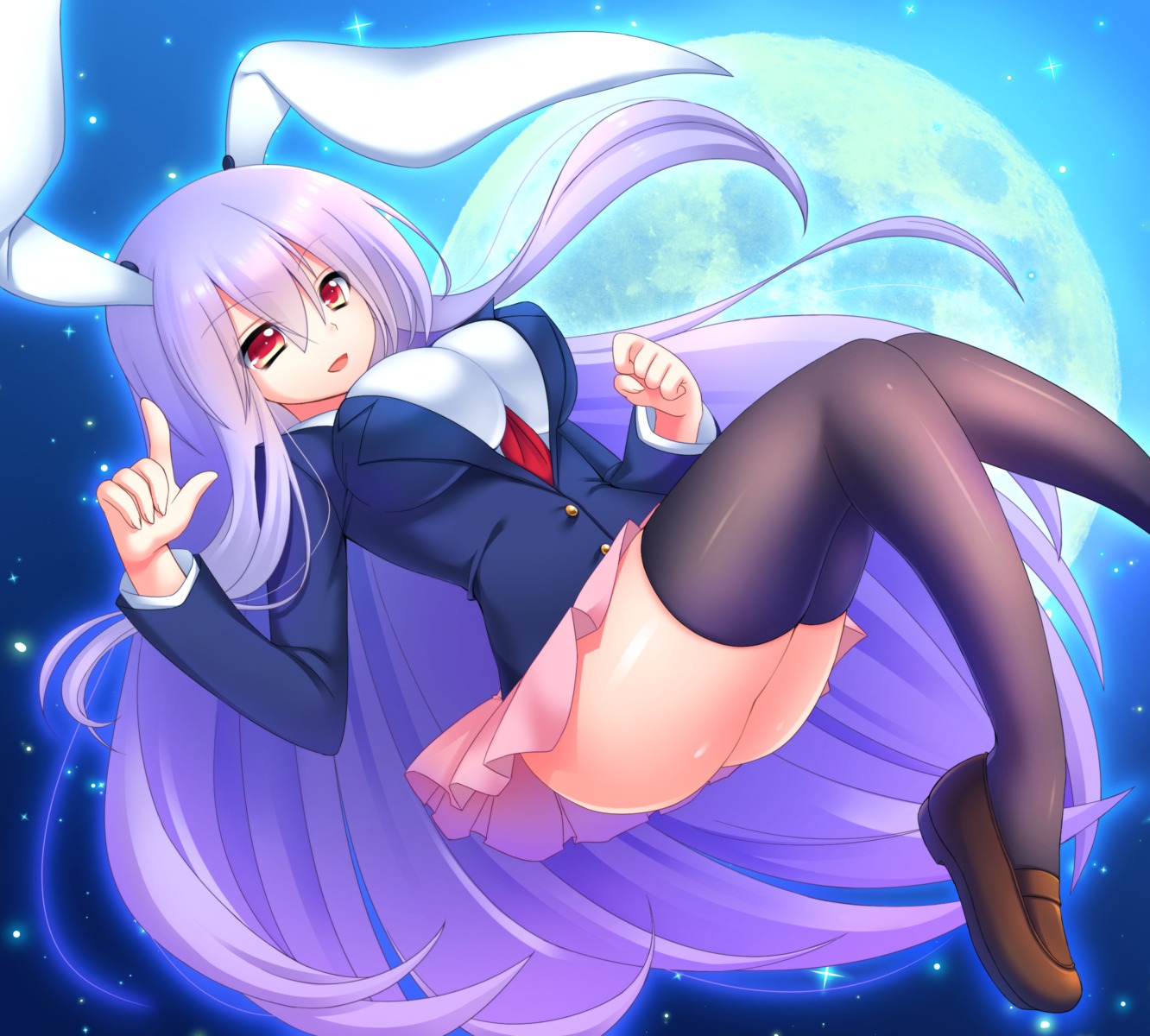 animal_ears bunny_ears muraji0419 nopan reisen_udongein_inaba seifuku thighhighs touhou