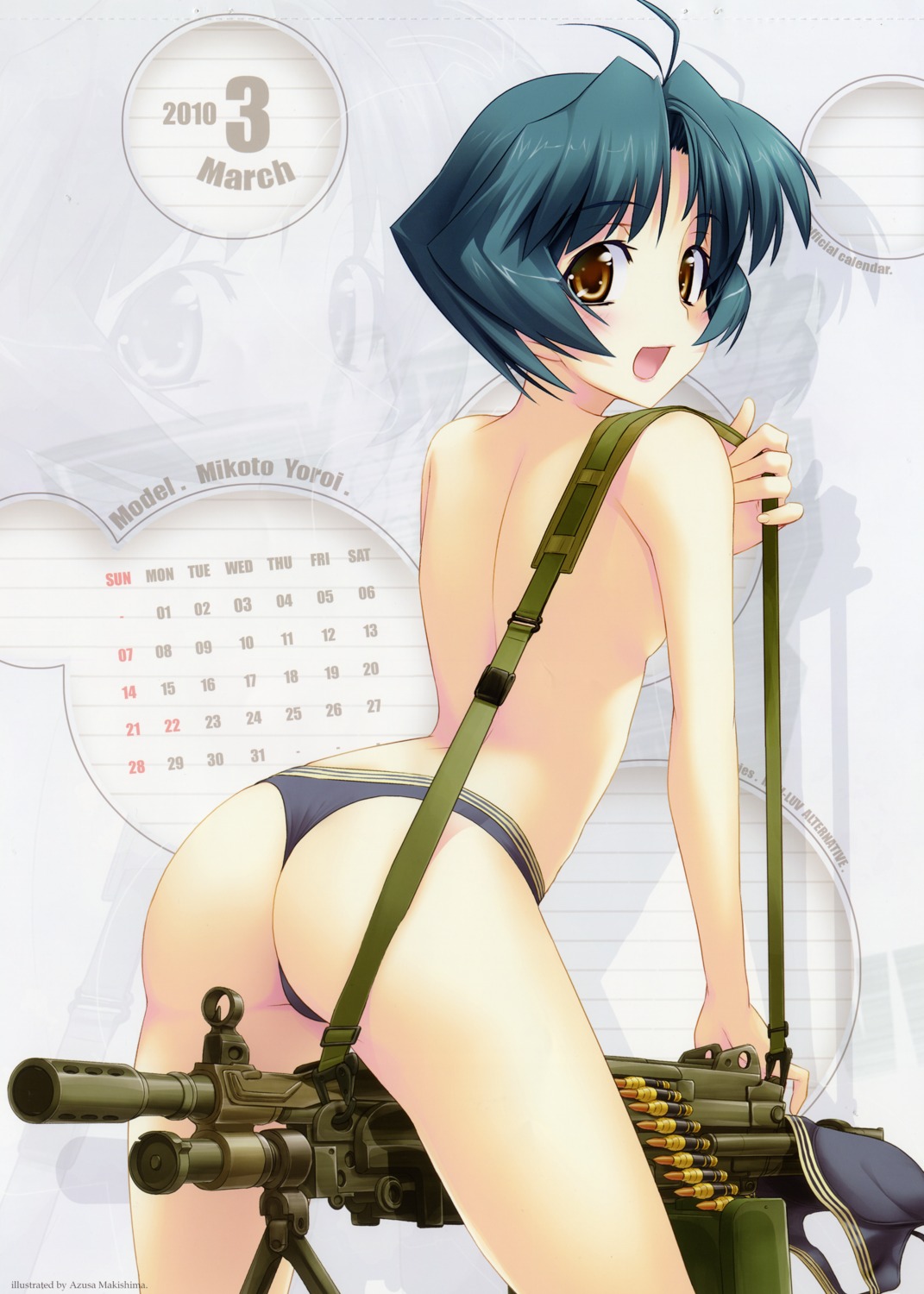 ass calendar gun makishima_azusa muvluv muvluv_alternative pantsu thong topless total_eclipse yoroi_mikoto