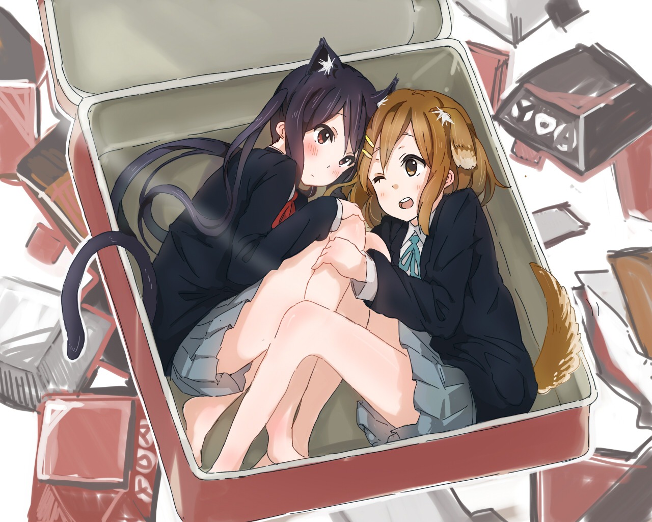 animal_ears hirasawa_yui k-on! kirisawa_saki nakano_azusa nekomimi seifuku tail wallpaper