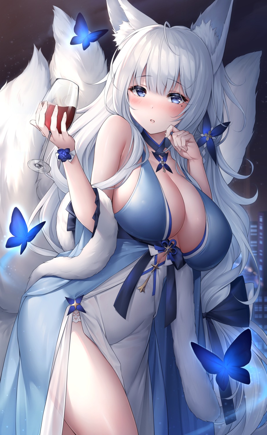 animal_ears azur_lane cleavage dress kitsune no_bra oyuwari shinano_(azur_lane) tail