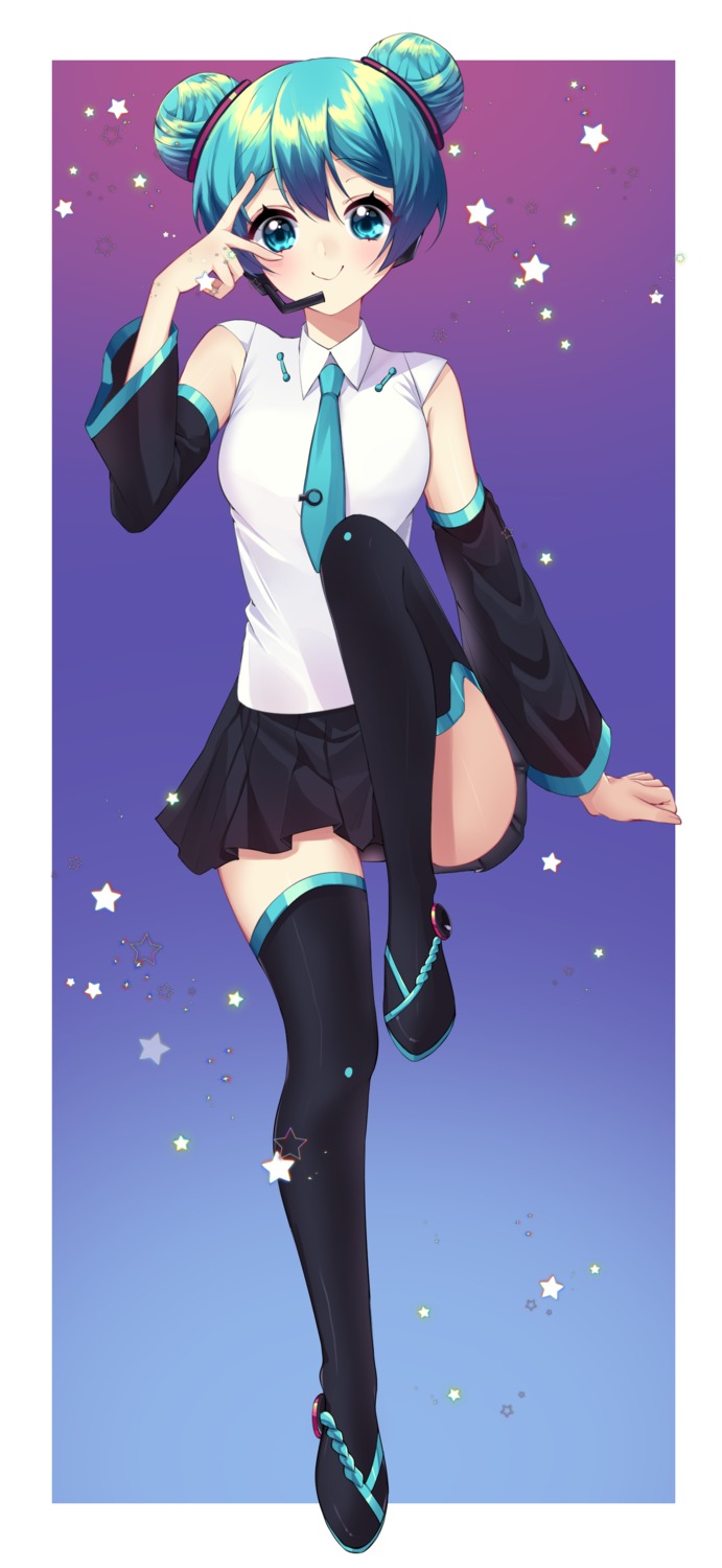 hatsune_miku headphones minruk thighhighs vocaloid