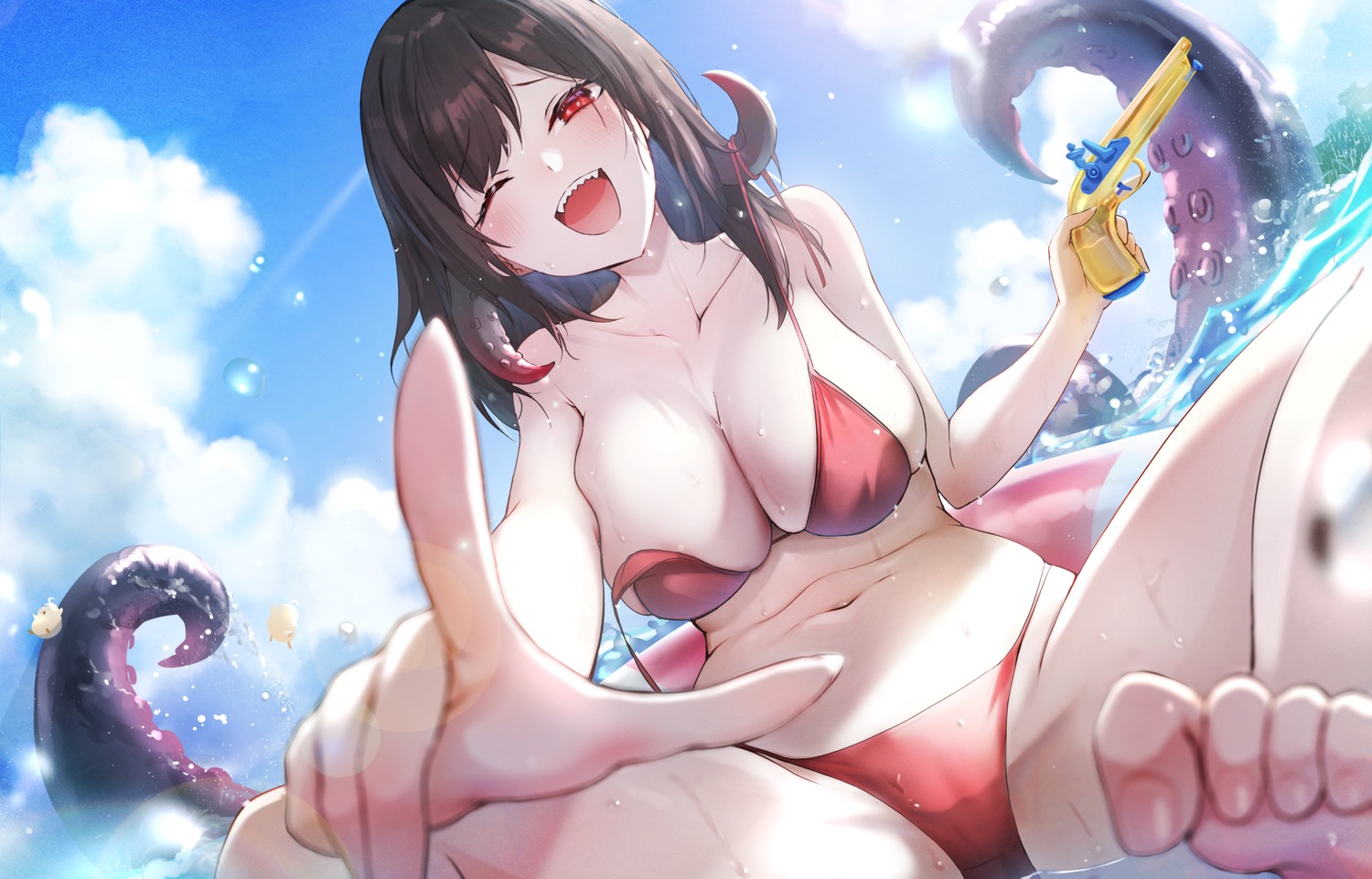 areola azur_lane bikini esugi gun manjuu_(azur_lane) royal_fortune_(azur_lane) swimsuits tentacles thong wardrobe_malfunction wet