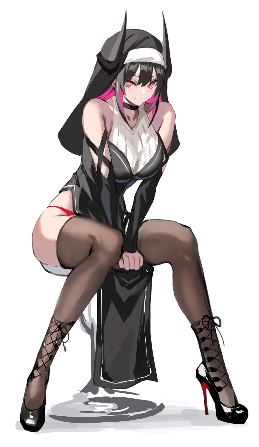 heels horns nun pantsu spider_apple thighhighs