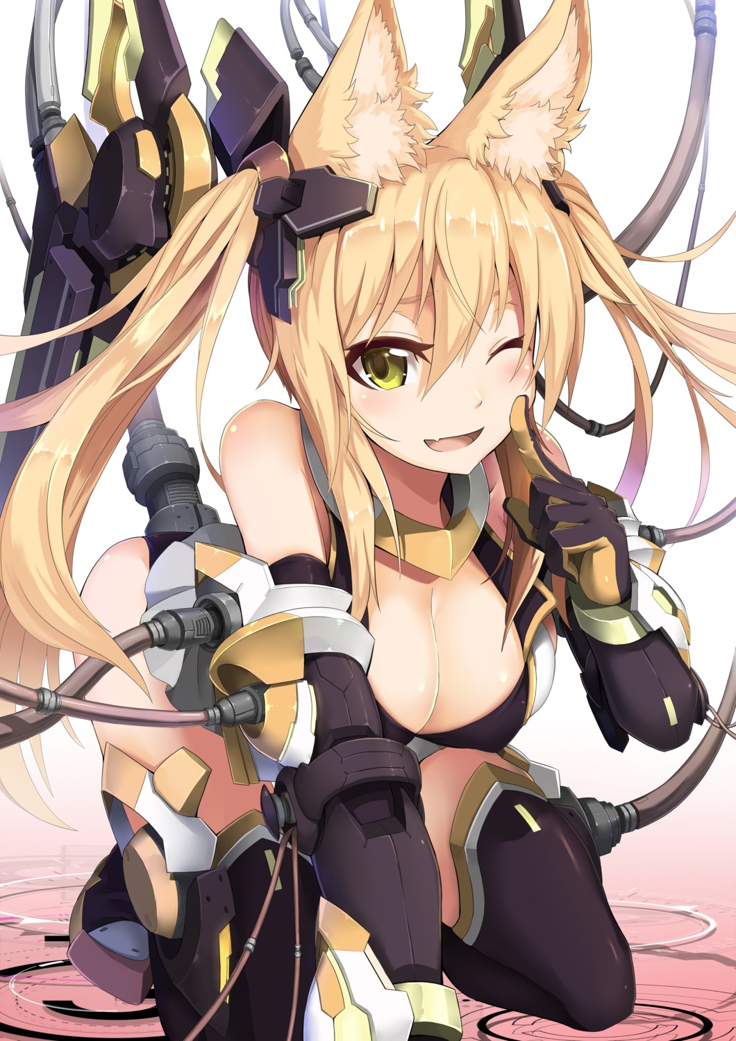 animal_ears cleavage jie_laite mecha_musume thighhighs wings