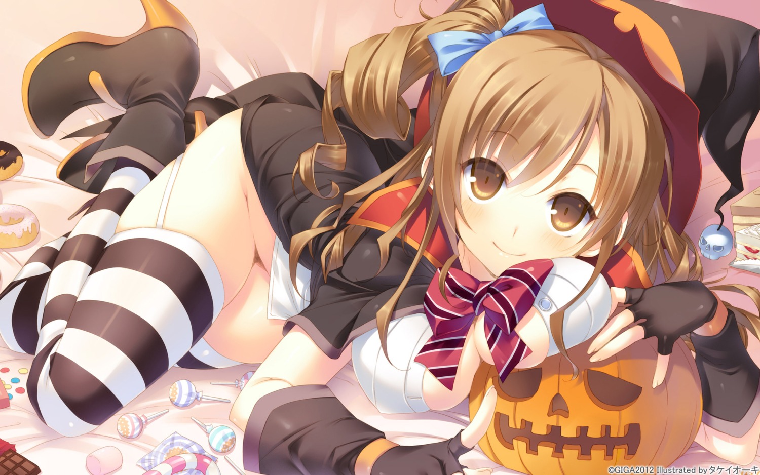 cleavage erect_nipples giga halloween haruhino_misaki hotchkiss nopan stockings takei_ooki thighhighs wallpaper witch