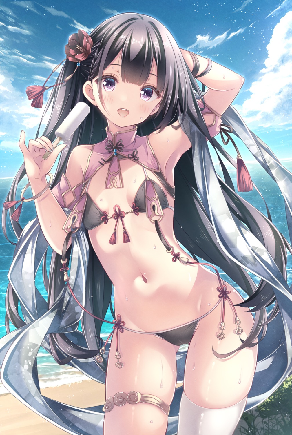 asian_clothes bikini cameltoe garter loli ryo_(botsugo) swimsuits thighhighs wet