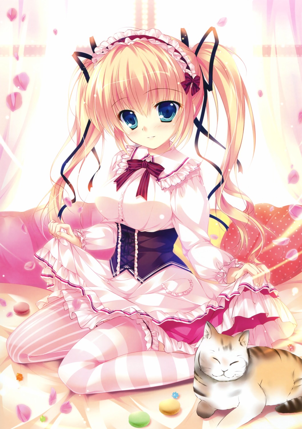 dress garter lolita_fashion mikeou neko sheets skirt_lift thighhighs