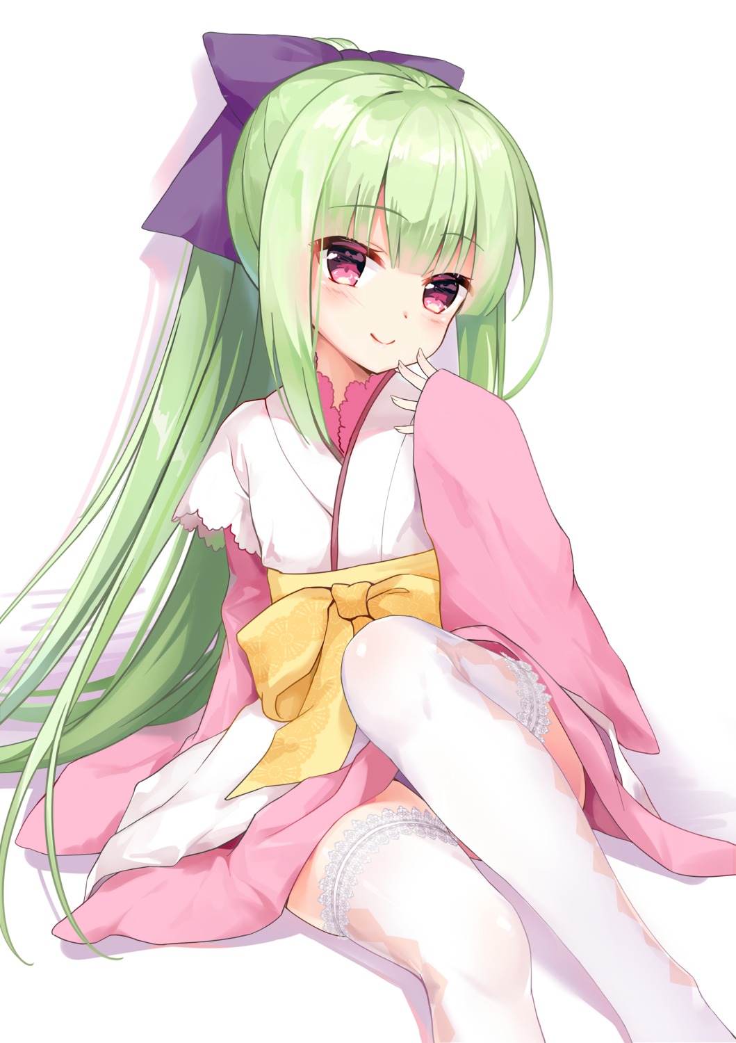 cannian_dada japanese_clothes murasame_(senren_banka) pantsu senren_banka skirt_lift thighhighs