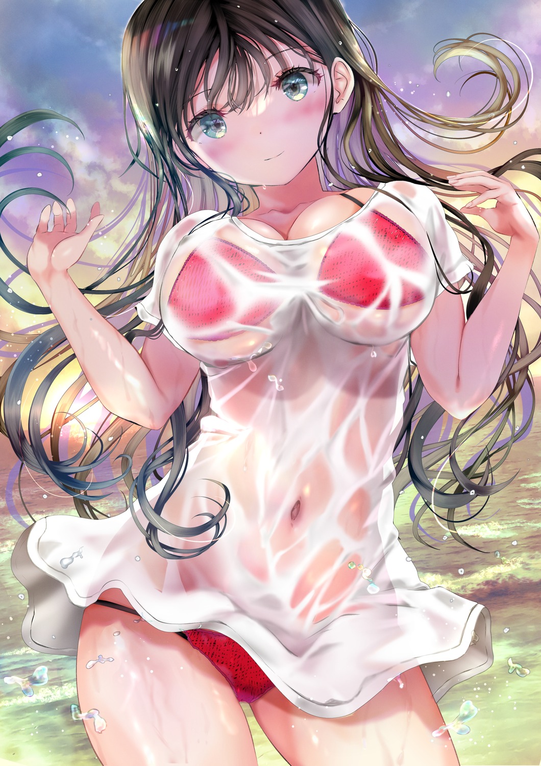 bikini ogata_tei see_through swimsuits wet wet_clothes