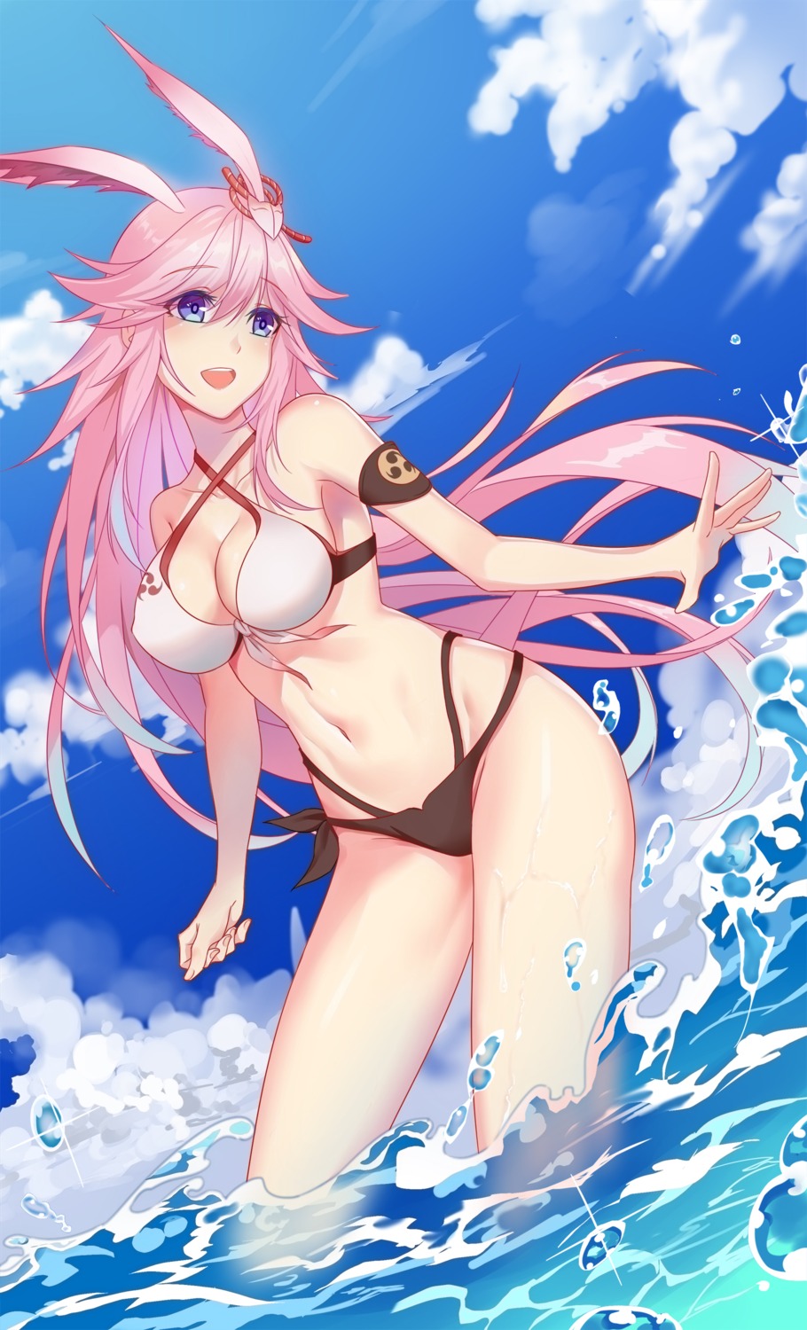 5plus animal_ears benghuai_xueyuan bikini bunny_ears cleavage erect_nipples honkai_impact swimsuits wet yae_sakura_(benghuai_xueyuan)