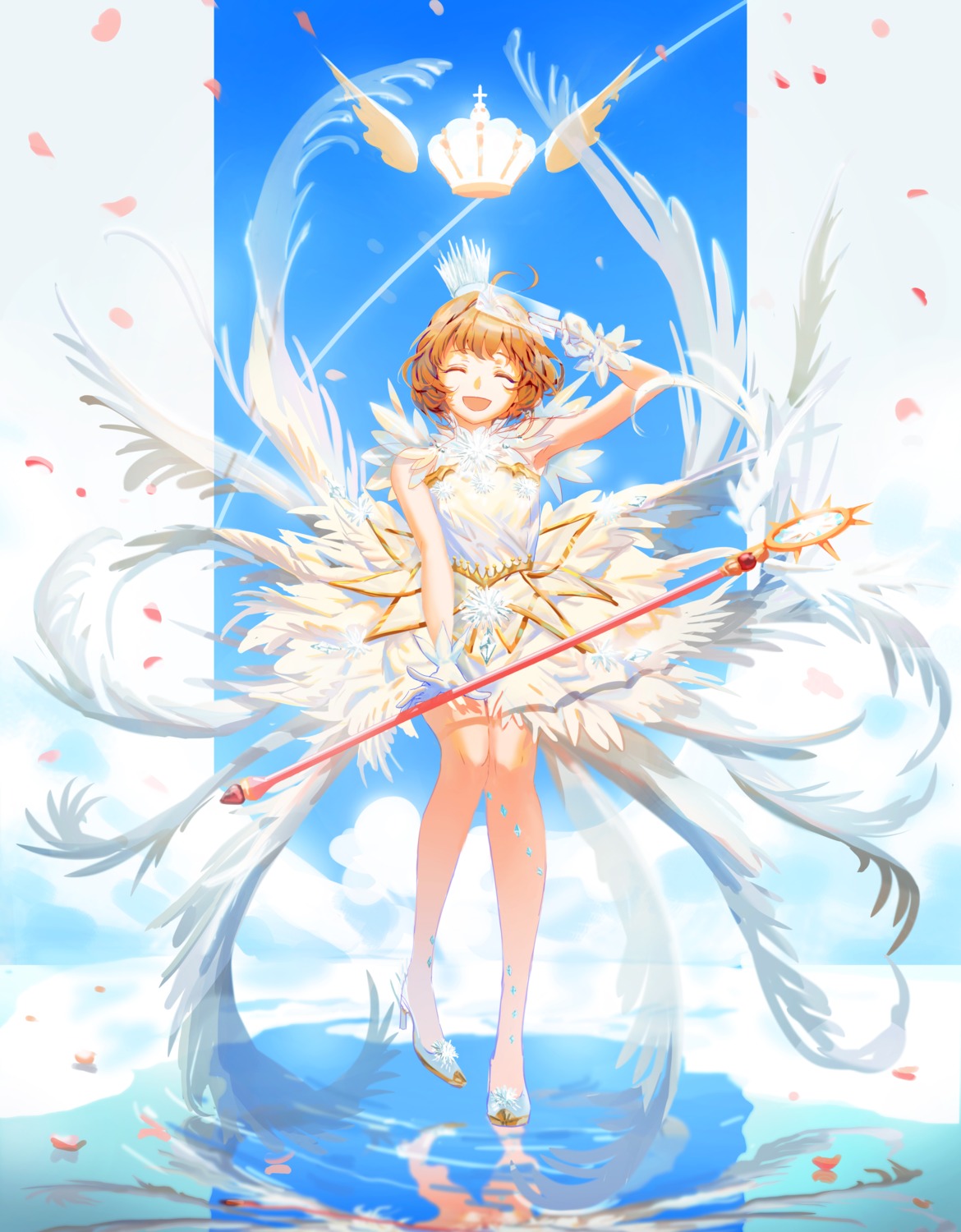 card_captor_sakura dress heels kinomoto_sakura skirt_lift user_sgxs7342 weapon wings