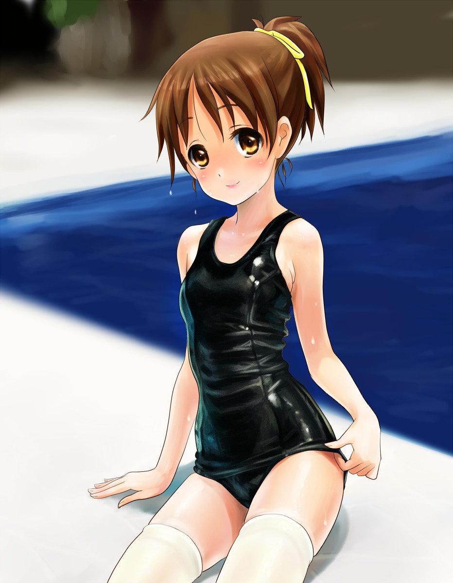 hirasawa_ui k-on! koumo school_swimsuit swimsuits thighhighs