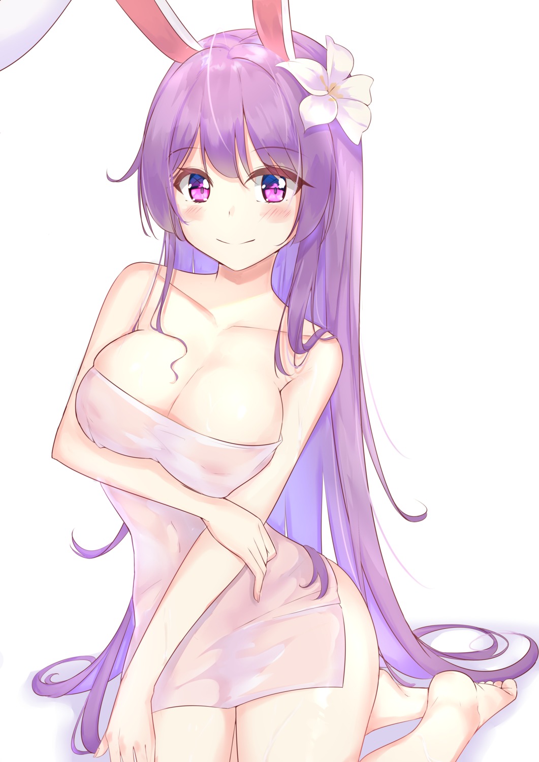 animal_ears breast_hold bunny_ears diving_penguin reisen_udongein_inaba touhou towel