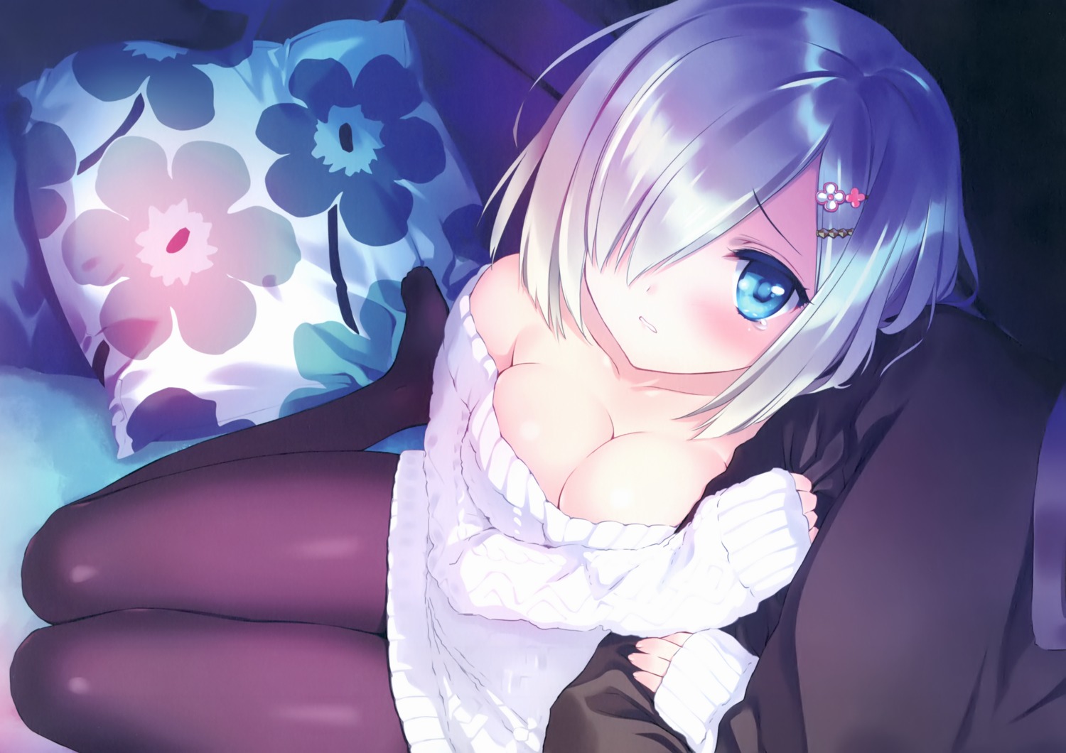 carnelian hamakaze_(kancolle) kantai_collection no_bra pantyhose sweater