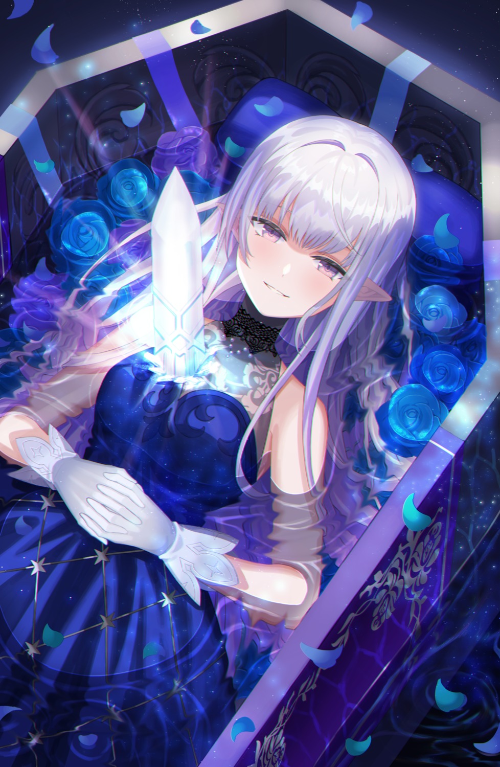 amahara_subaru dress pointy_ears sword wet