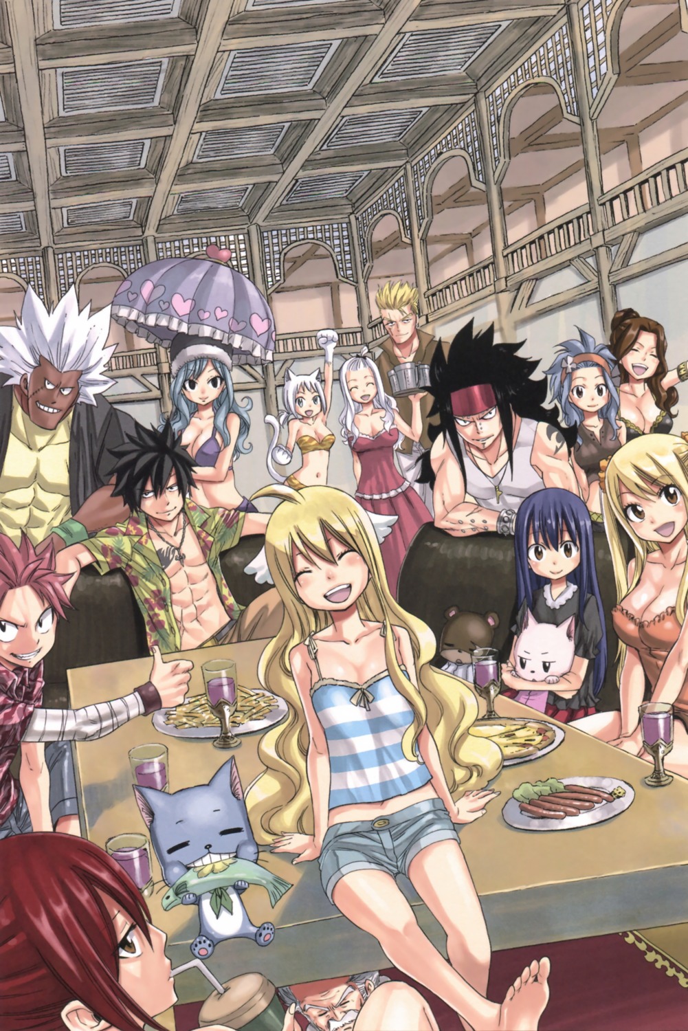 animal_ears bandages bikini cana_alberona charle cleavage dress elfman_strauss erza_scarlet fairy_tail feet gajeel_redfox gray_fullbuster happy_(fairy_tail) juvia_lockser laxus_dreyar levy_mcgarden lisanna_strauss lucy_heartfilia makarov_dreyar mashima_hiro mavis_vermillion mirajane_strauss natsu_dragneel neko nekomimi open_shirt panther_lily swimsuits tail tattoo umbrella wendy_marvell wings