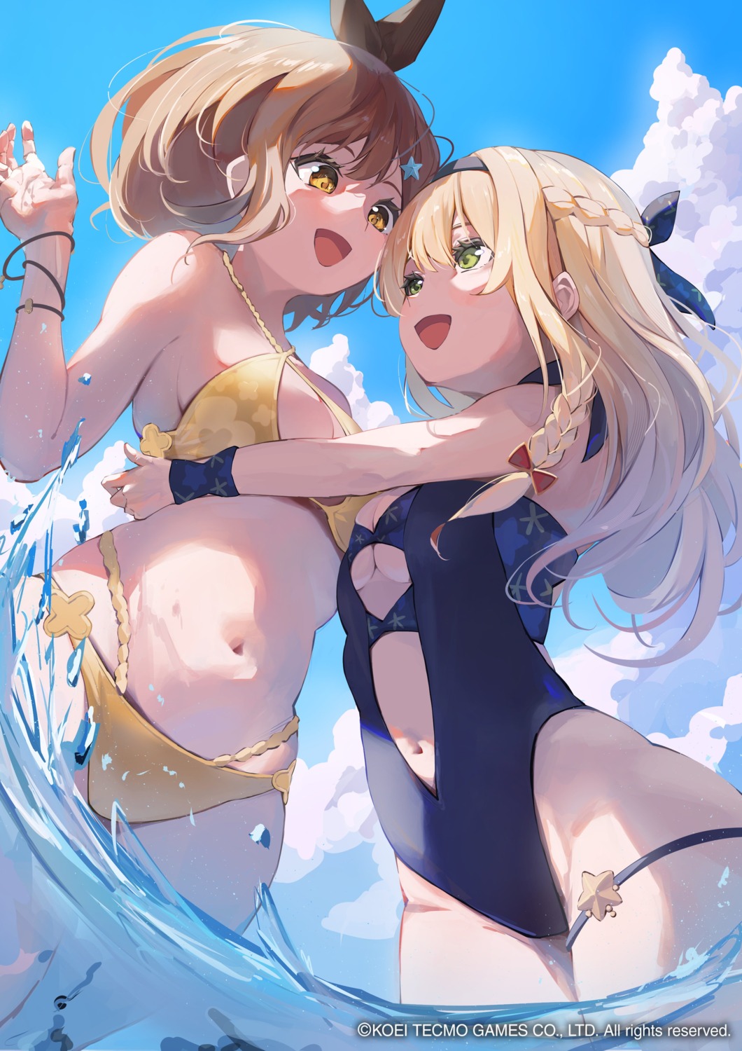 atelier atelier_resleriana atelier_ryza bikini garter klaudia_valentz koei_tecmo reisalin_stout samu_(sam_deg369) swimsuits symmetrical_docking wet yuri