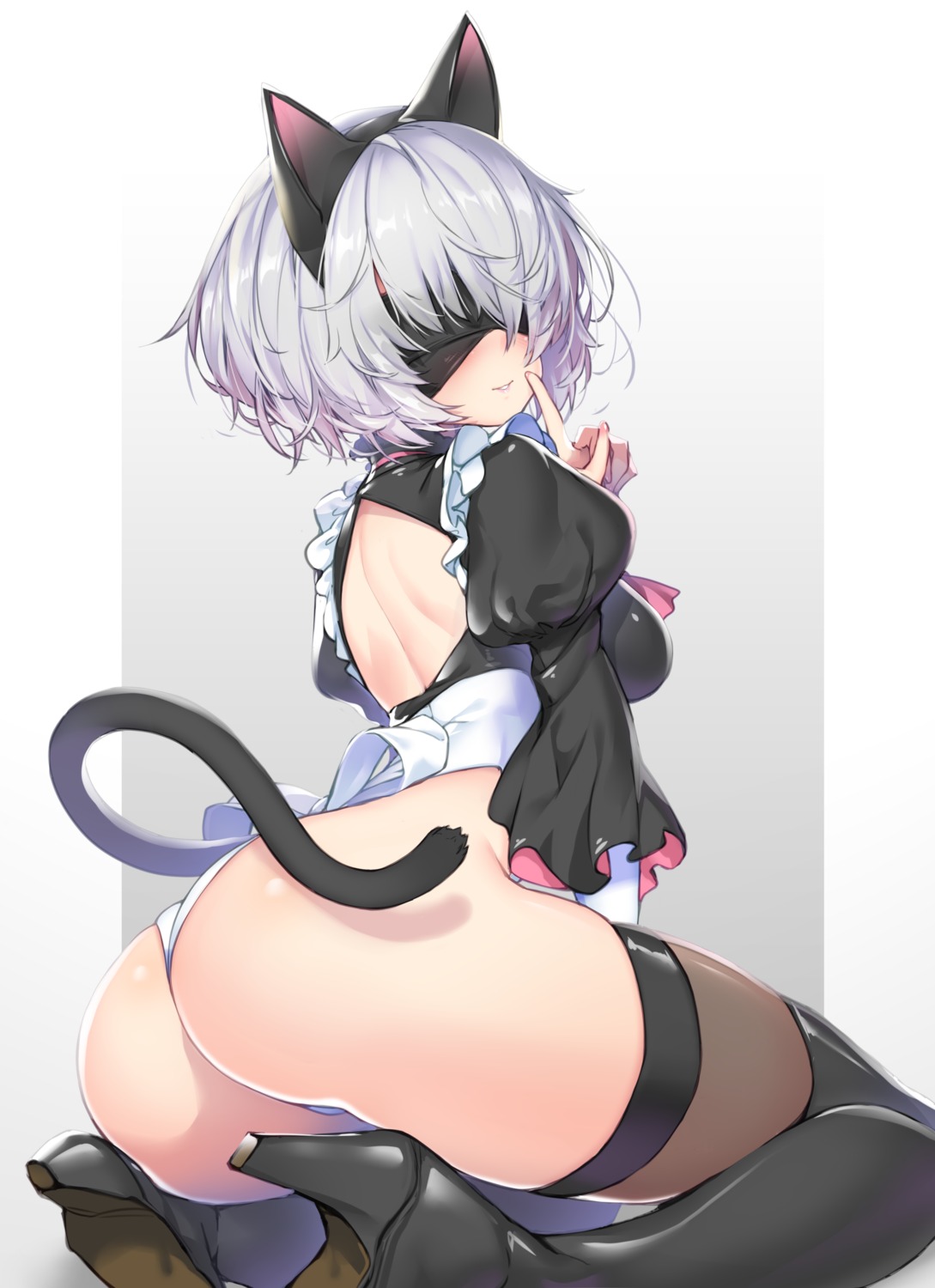 animal_ears ass heels hong_(white_spider) leotard maid nekomimi nier_automata no_bra tail thighhighs yorha_no.2_type_b