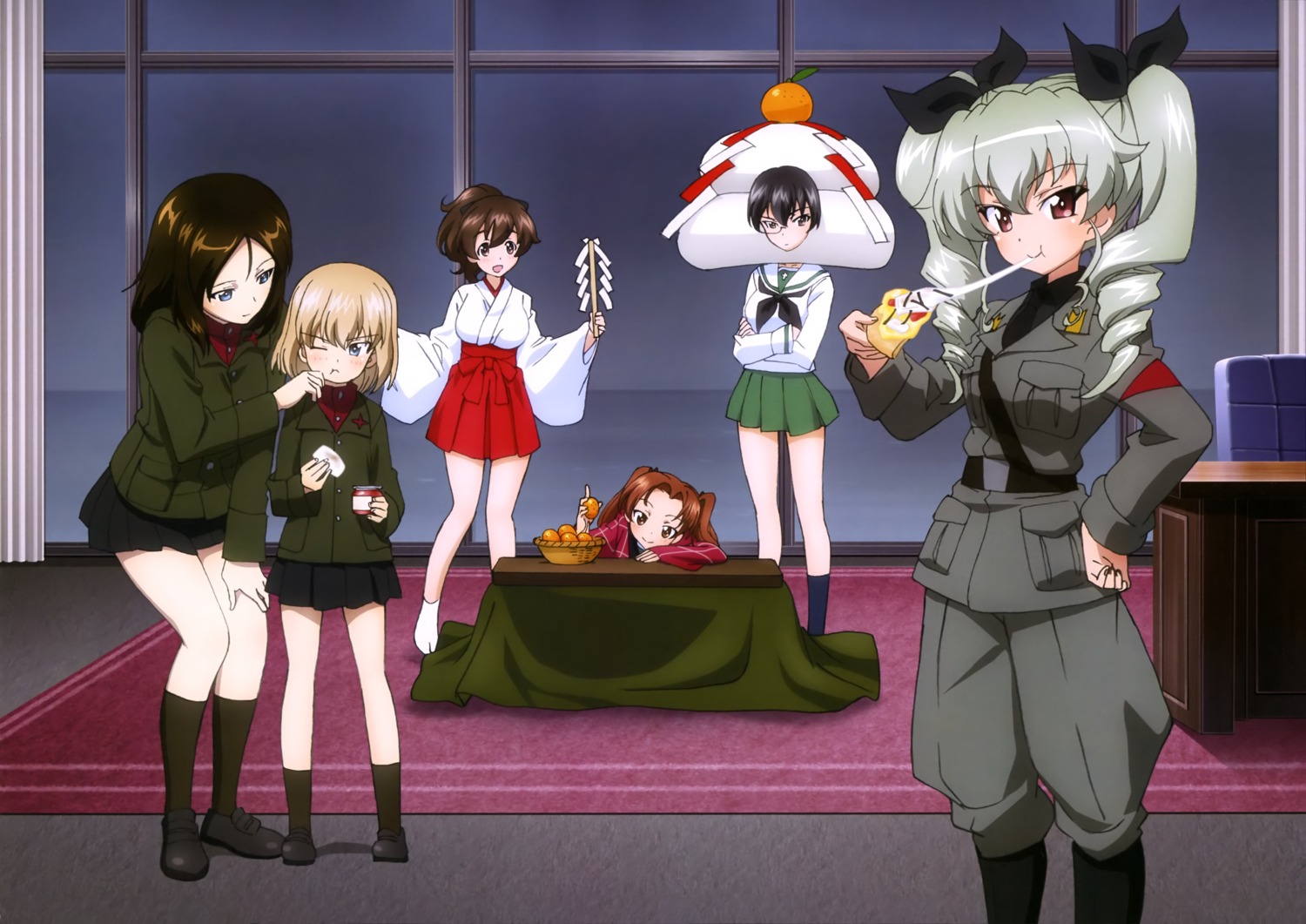 anchovy girls_und_panzer kadotani_anzu katyusha kawashima_momo koyama_yuzu megane miko nonna seifuku uniform