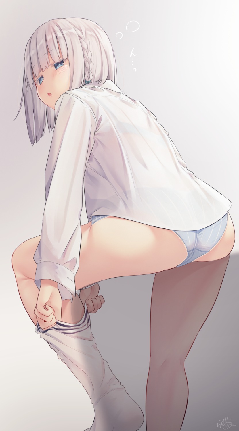 ass bra dress_shirt ginpatsu-chan_(ramchi) pantsu ramchi see_through shimapan undressing