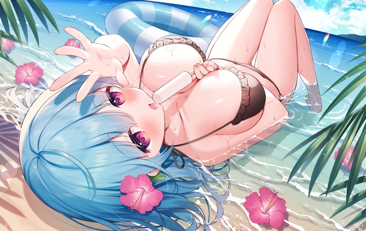 bikini hisagi_(puchimaple) hoshino_supika masquerade swimsuits wet