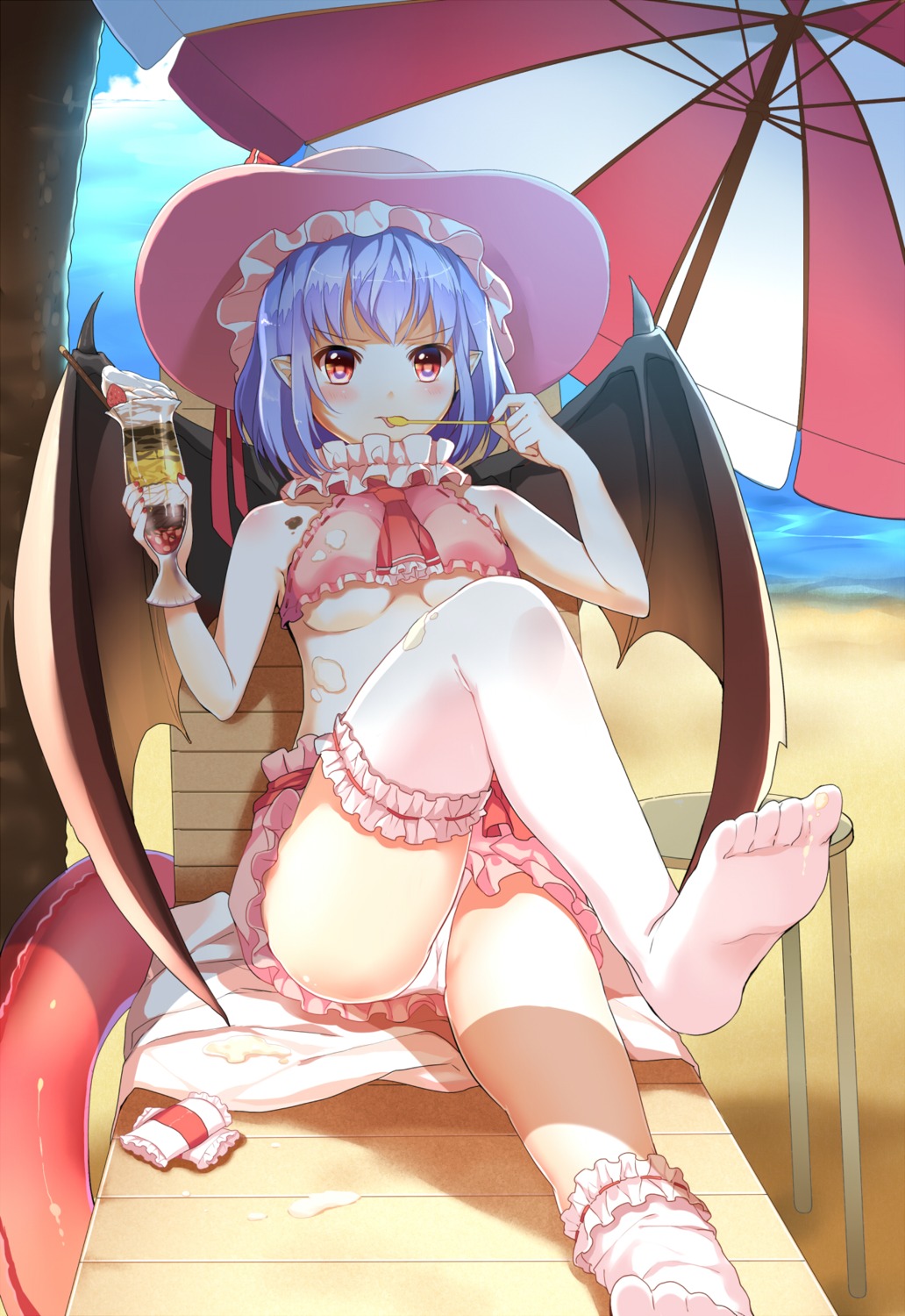 cream feet greetload pantsu remilia_scarlet thighhighs touhou underboob wings