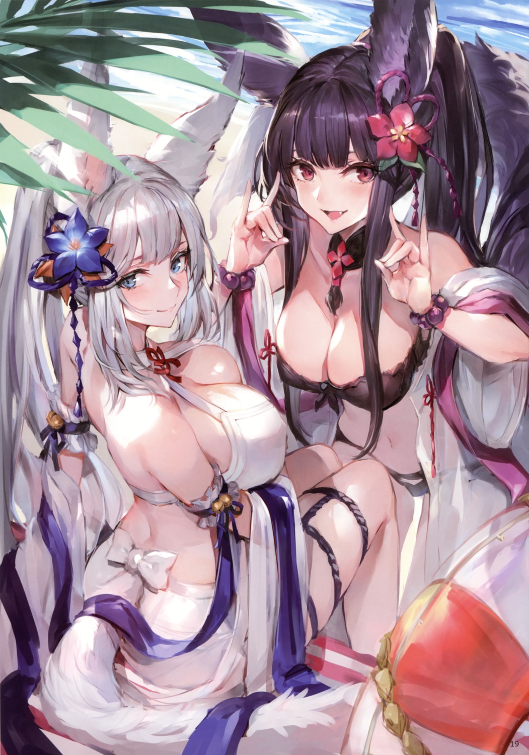 animal_ears bikini breast_hold cleavage granblue_fantasy korwa oyu_(sijimisizimi) swimsuits tail yuel_(granblue_fantasy)