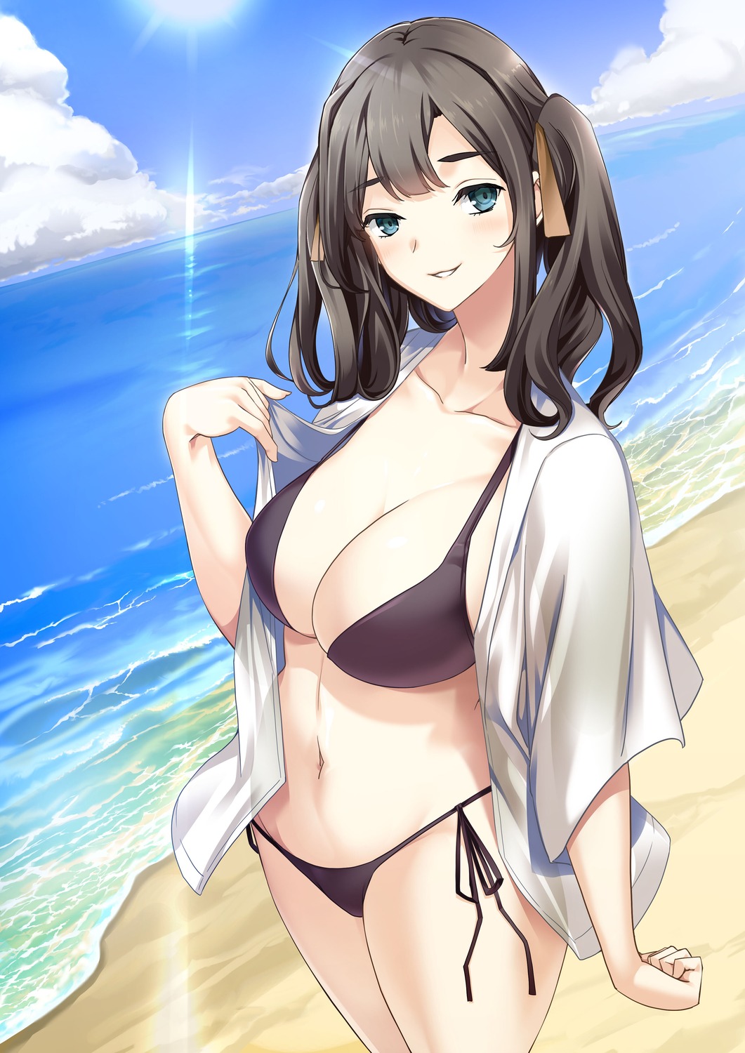 aikawa_arisa_(kiss_ato) bikini giga kiss_ato mikoto_akemi open_shirt swimsuits undressing