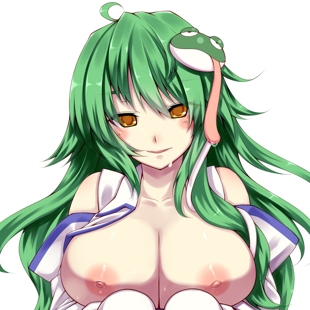 breasts kochiya_sanae nipples open_shirt touhou tro