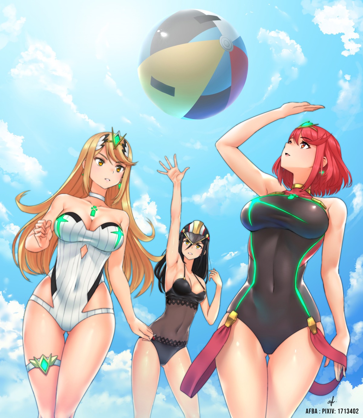 afba cleavage garter hikari_(xenoblade_2) homura_(xenoblade_2) see_through swimsuits xenoblade xenoblade_chronicles_2