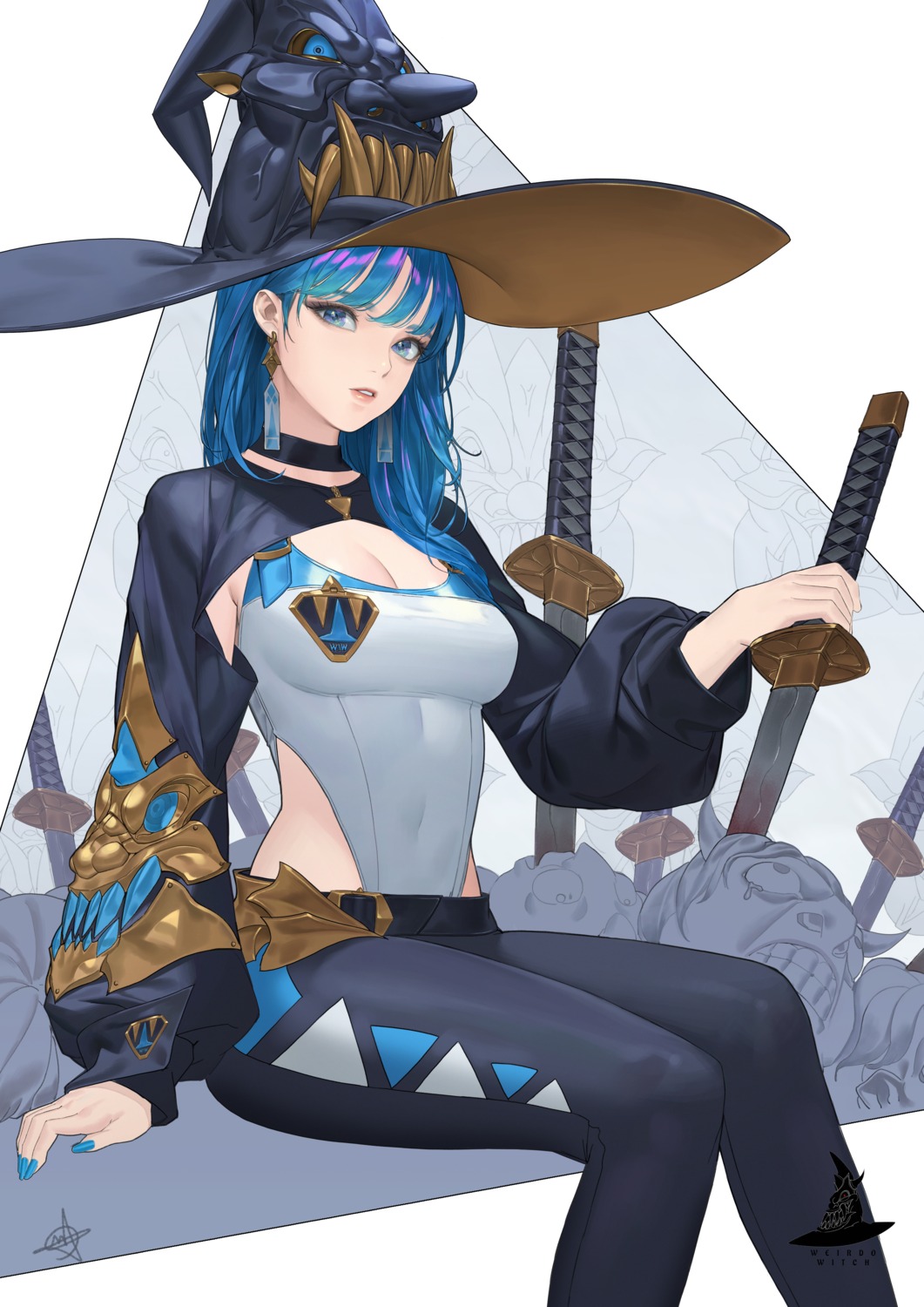 cleavage daeho_cha leotard sword witch