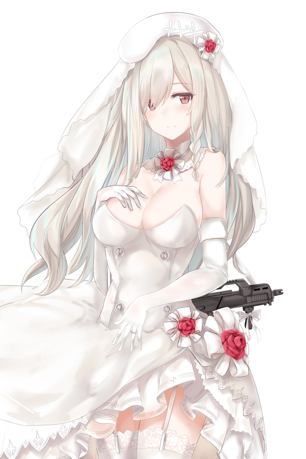 breast_hold cleavage dress g36c_(girls_frontline) girls_frontline gun ru_zhai stockings thighhighs wedding_dress