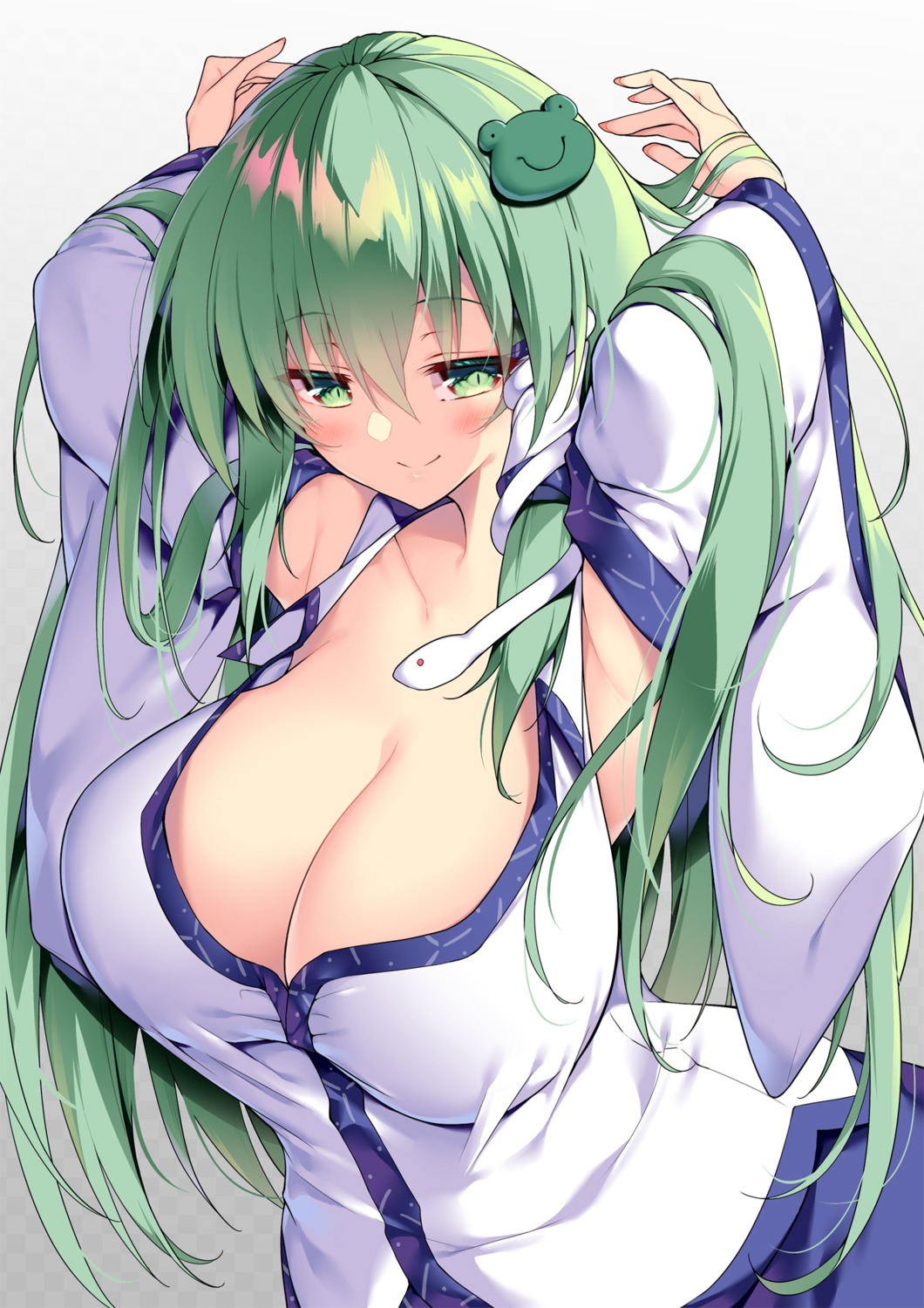 cleavage kochiya_sanae no_bra open_shirt sakurame touhou