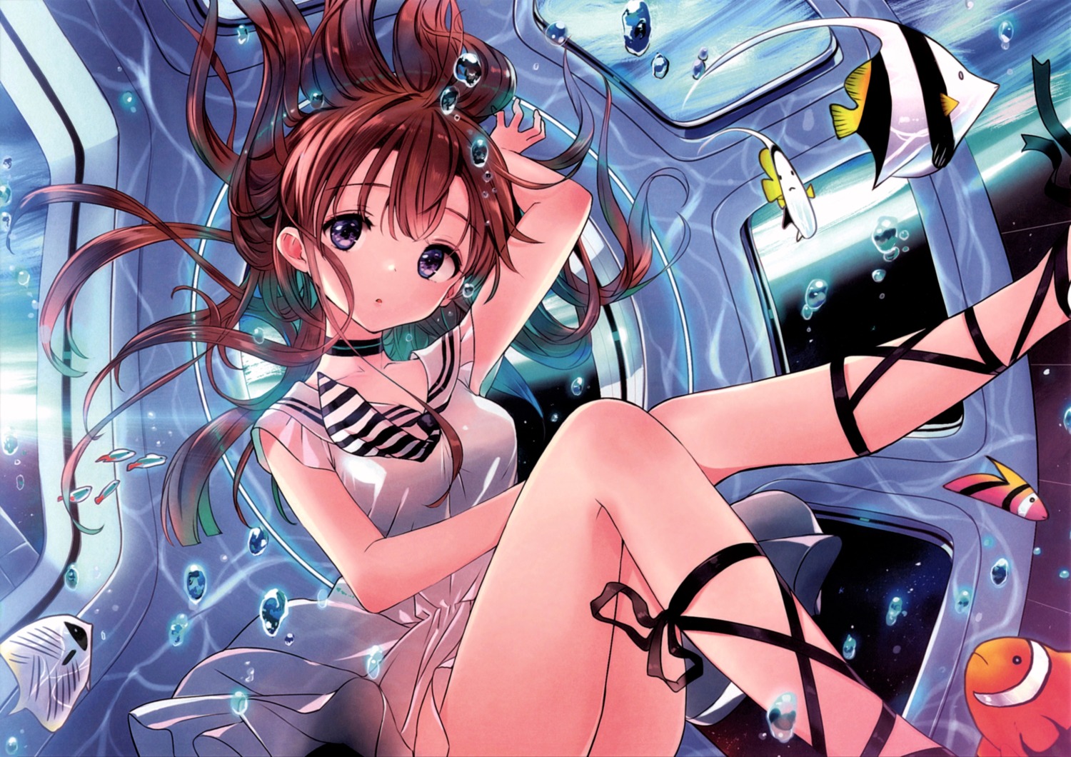 seifuku skirt_lift tsukigami_luna wet