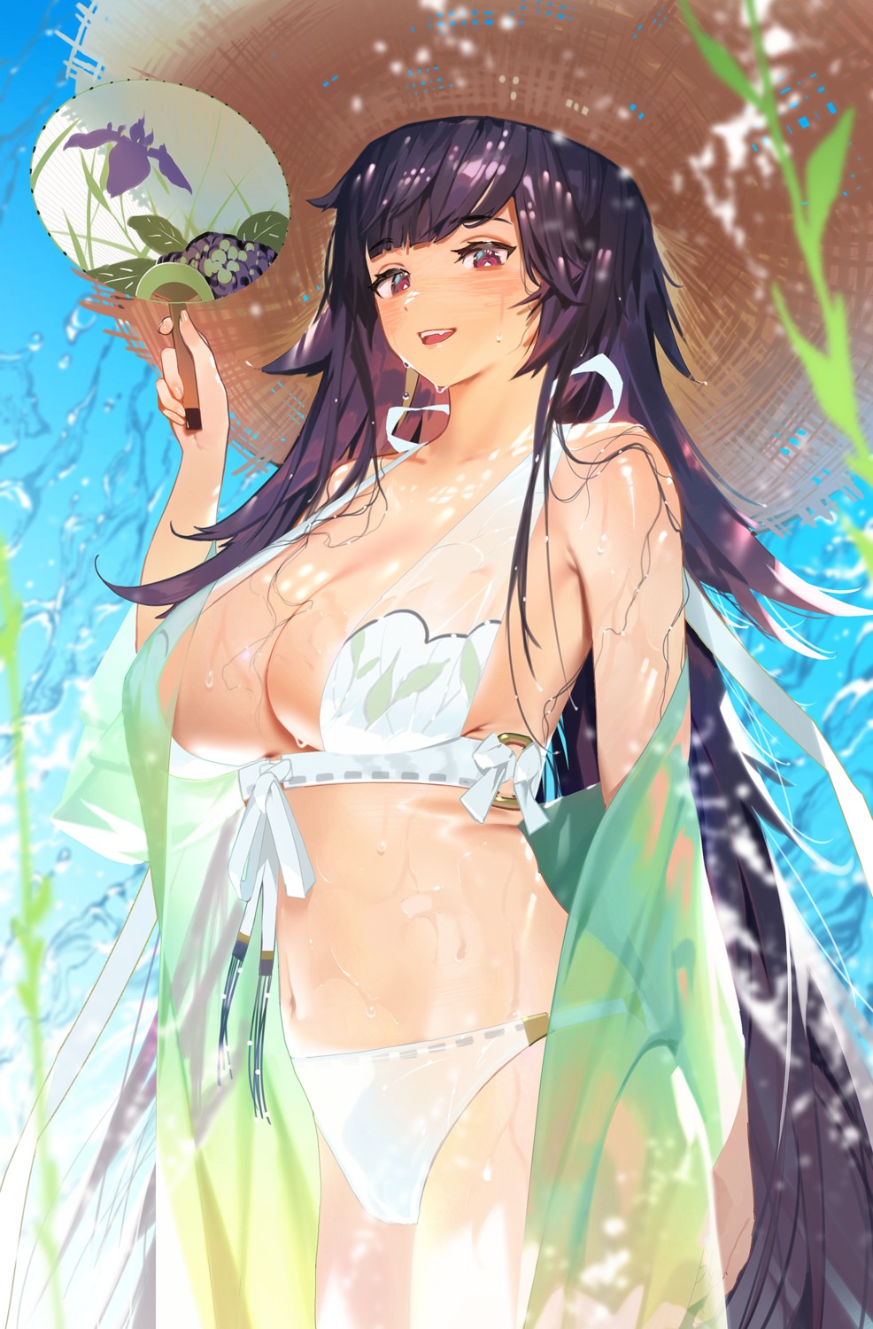 bikini cameltoe karasu-san_(syh3iua83) open_shirt see_through swimsuits wet wet_clothes