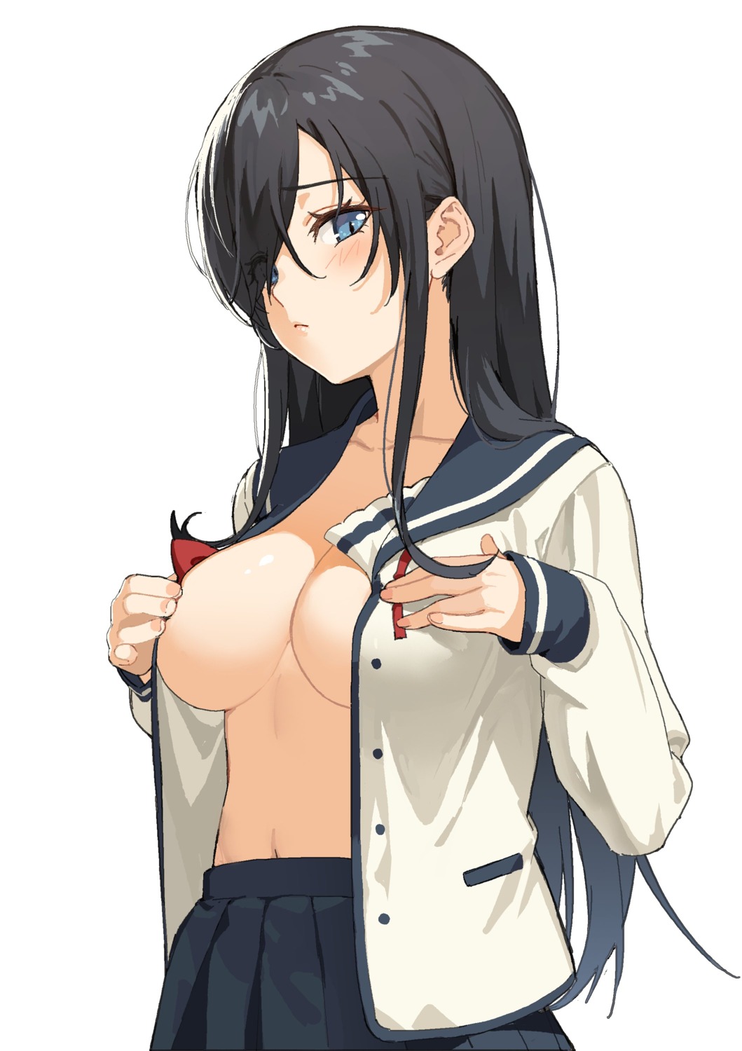 breast_hold breasts goumudan no_bra open_shirt ore_wo_suki_nano_wa_omae_dake_ka_yo sanshokuin_sumireko seifuku
