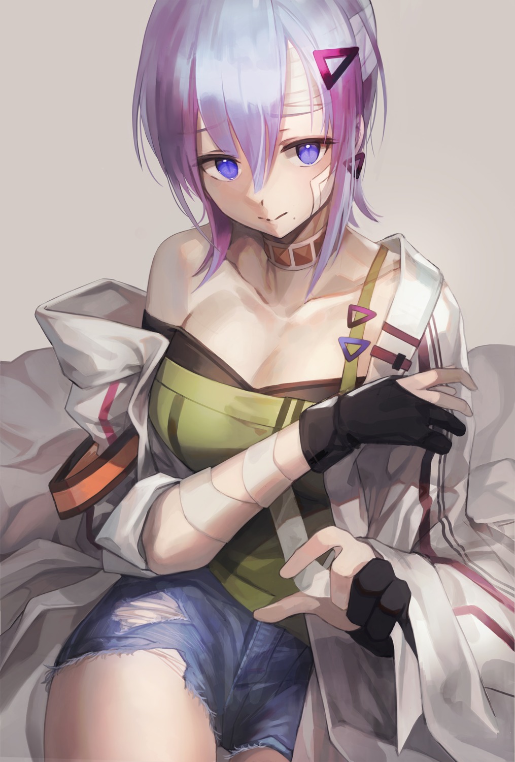 bandages bandaid cleavage kyjsogom torn_clothes