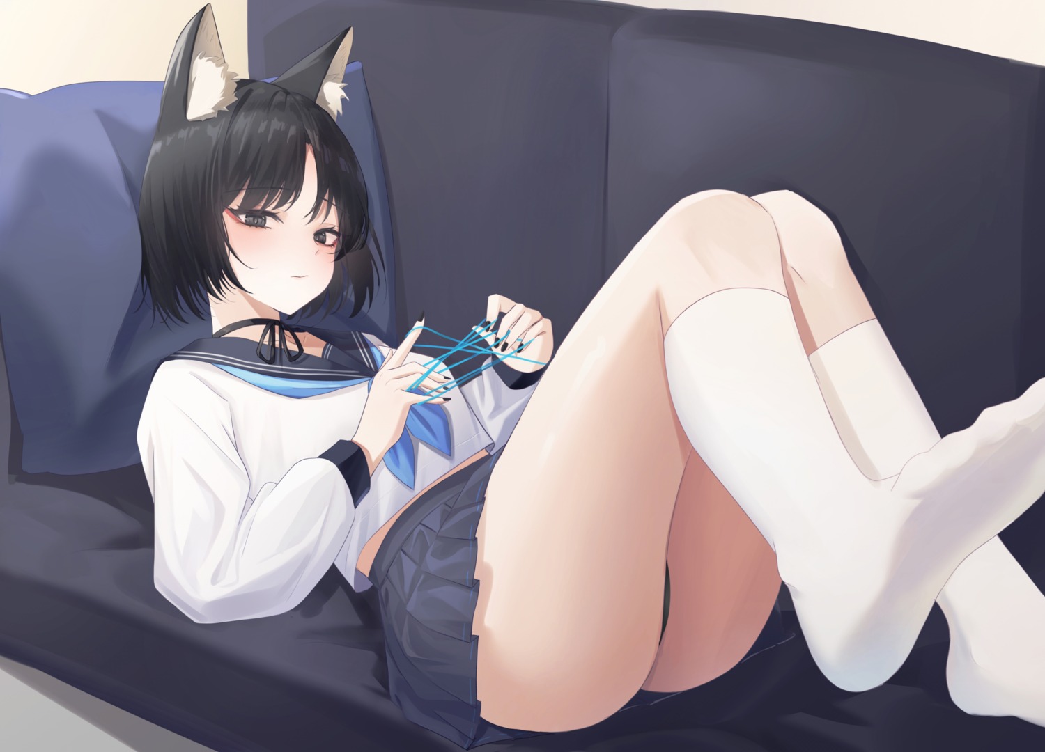 animal_ears blue_archive kiryuu_kikyou nekomimi pantsu seifuku sellf thong