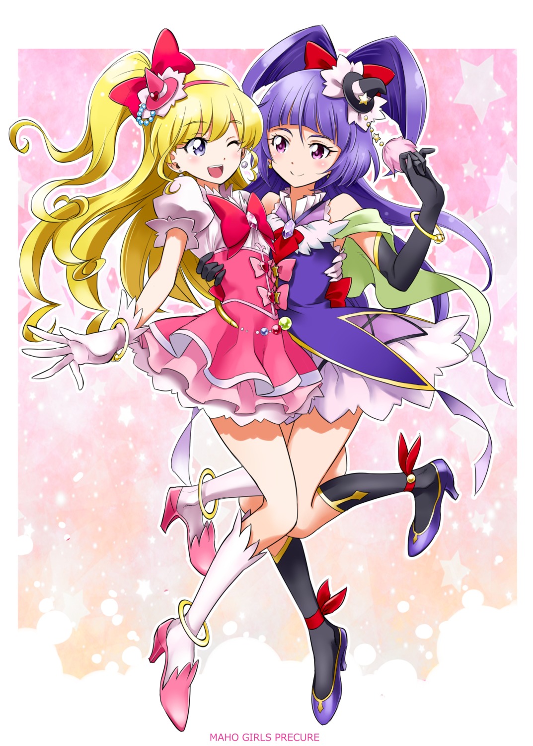 asahina_mirai dress heels izayoi_riko kurose_kousuke mahou_girls_precure! pretty_cure symmetrical_docking witch