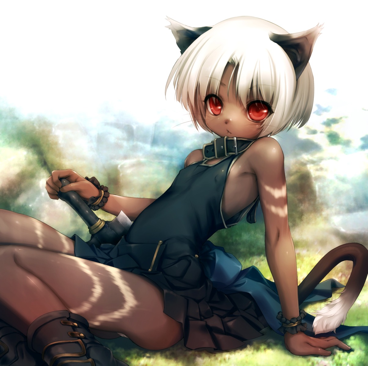 animal_ears dress erect_nipples hitomaru loli nekomimi no_bra pantsu sword tail