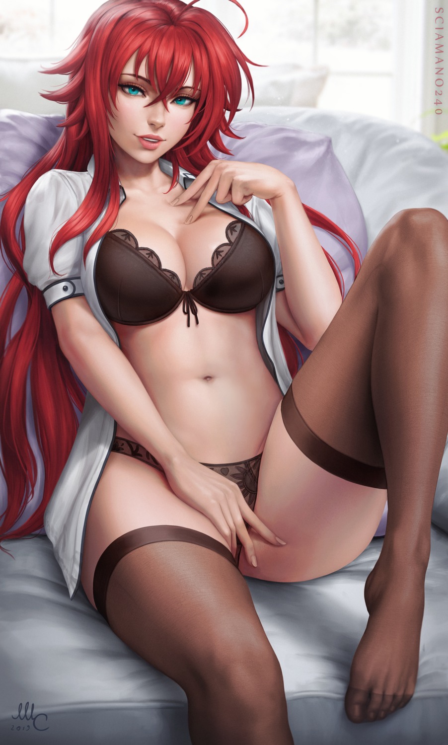 bra cleavage feet highschool_dxd mirco_cabbia open_shirt pantsu rias_gremory see_through thighhighs