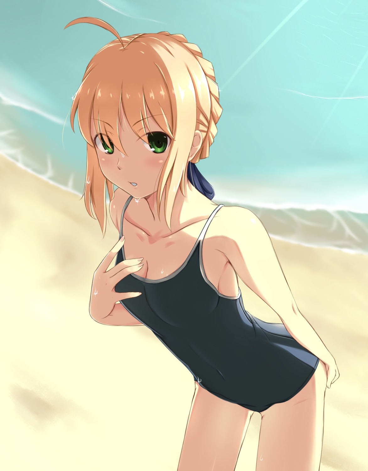 centon cleavage fate/stay_night fate/zero saber school_swimsuit swimsuits