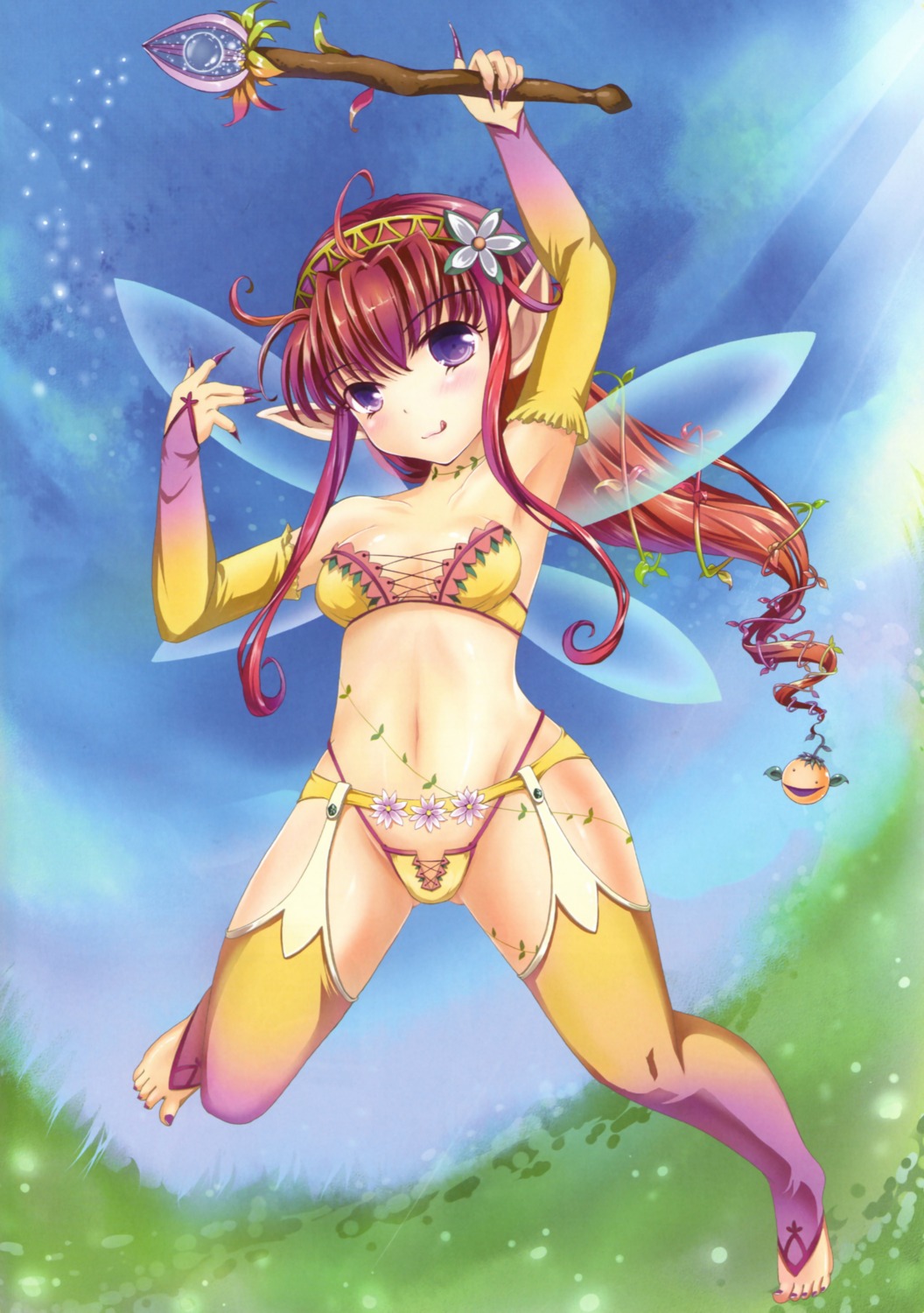 bikini cleavage fairy genkai_tokki_monster_monpiece pointy_ears stockings swimsuits tagme thighhighs weapon wings