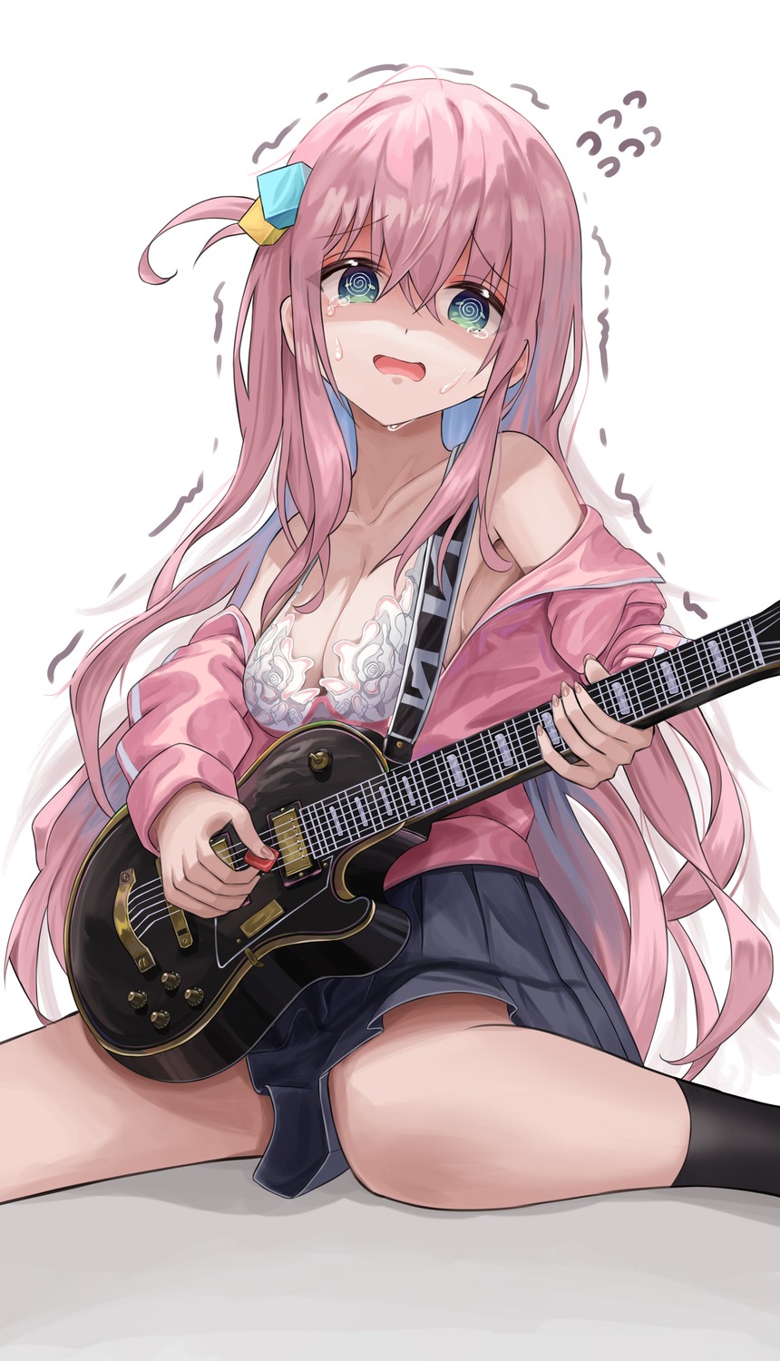 bocchi_the_rock! bra dubeaduver gotou_hitori guitar gym_uniform open_shirt seifuku