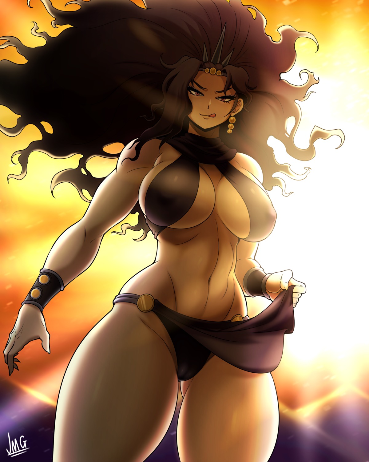 bikini erect_nipples genderswap jmg jojo's_bizarre_adventure kars_(jojo's_bizarre_adventure) skirt_lift swimsuits