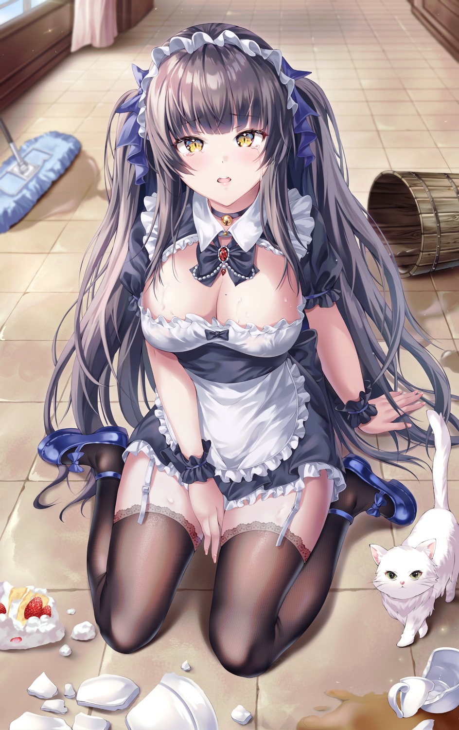 bnari maid neko no_bra stockings thighhighs